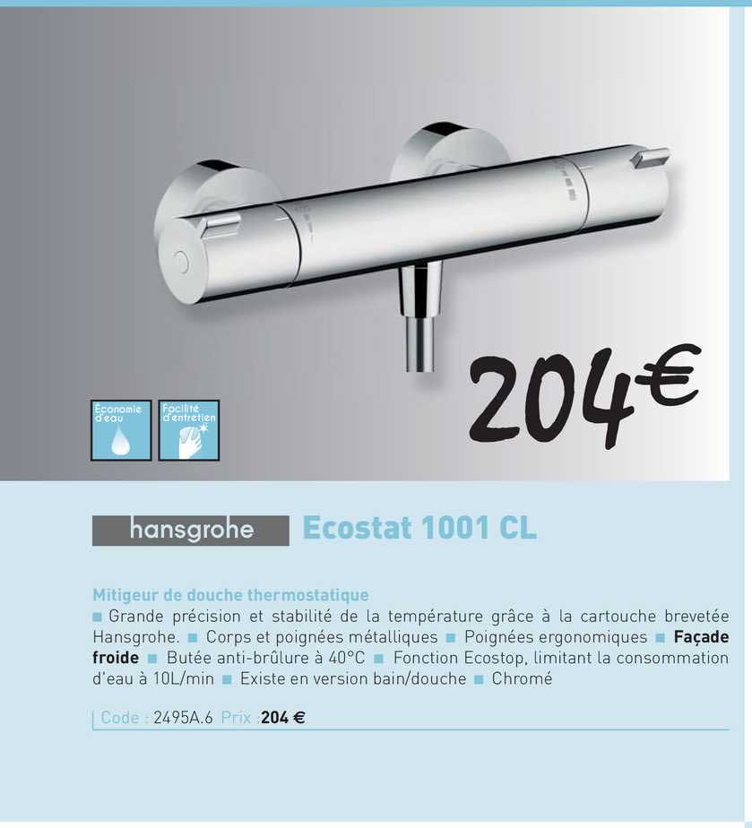 mitigeur de douche thermostatique ecostat 1001 cl hansgrohe