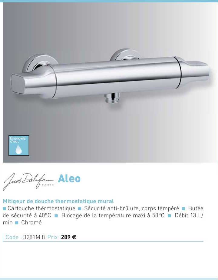 mitigeur de douche thermostatique mural aleo jacob delafon