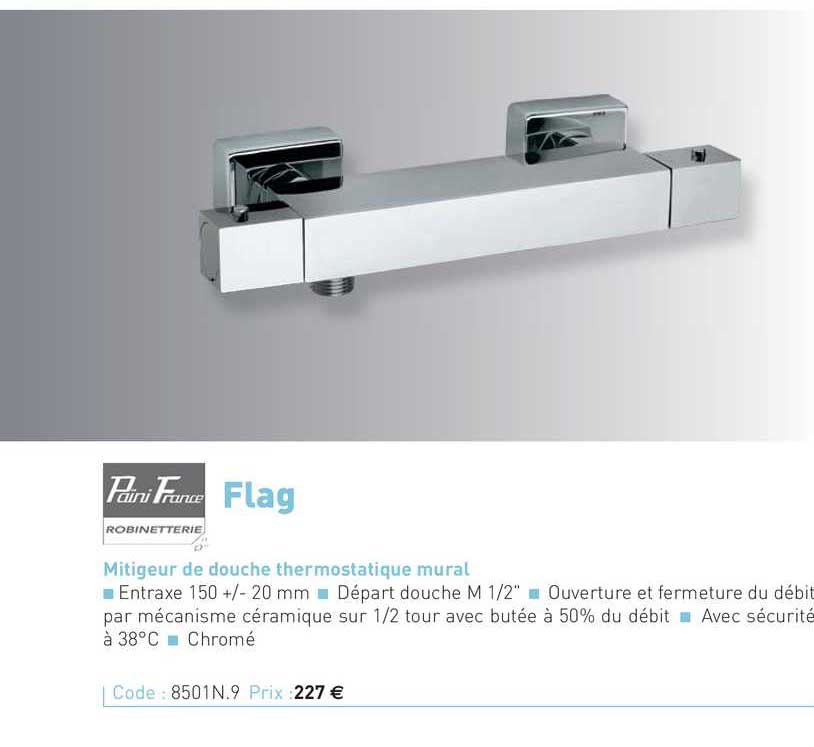 mitigeur de douche thermostatique mural flag paini france