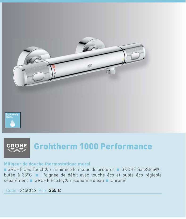 mitigeur de douche thermostatique mural grohtherm 1000 performance grohe