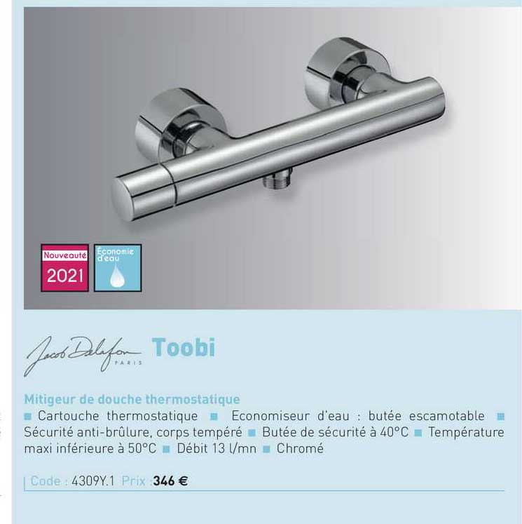 mitigeur de douche thermostatique toobi jacob delafon