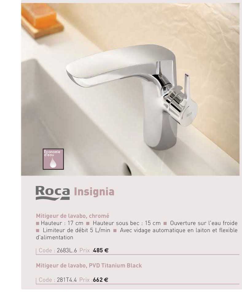 mitigeur de lavabo, chromé insignia roca