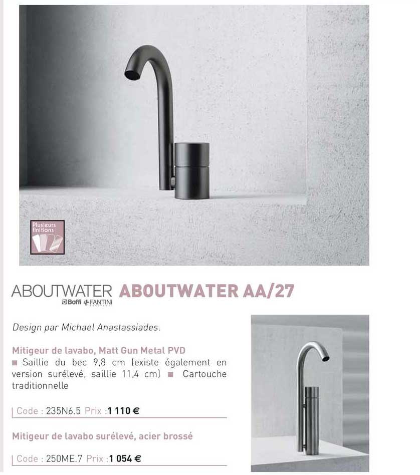 mitigeur de lavabo, matt gun metal pvd aboutwater aa-27