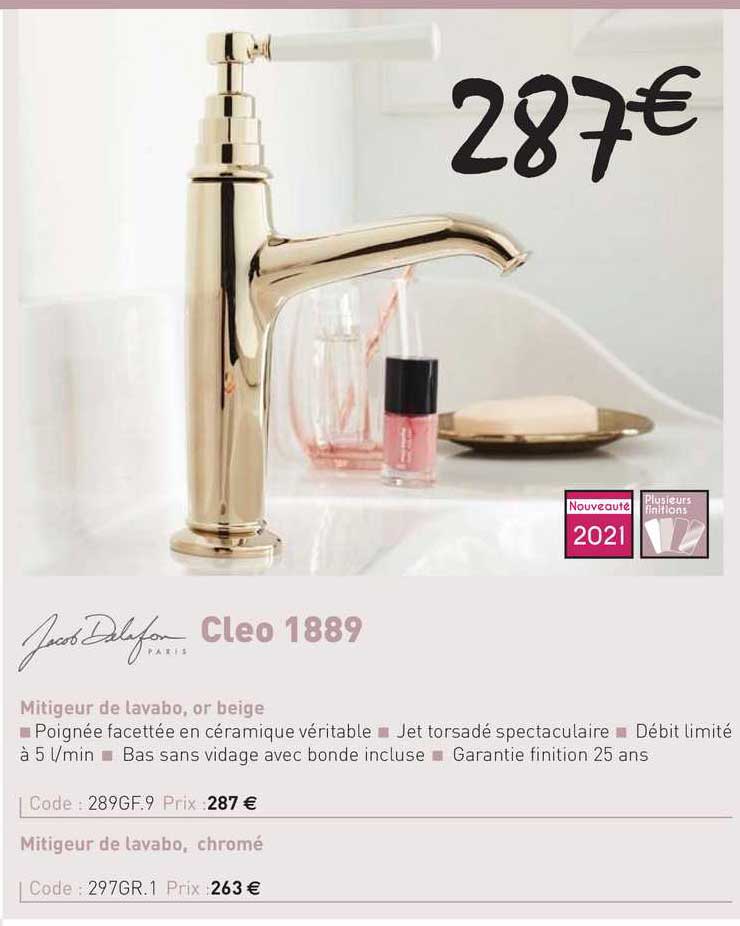 mitigeur de lavabo, or beige cleo 1889 jacob delafon