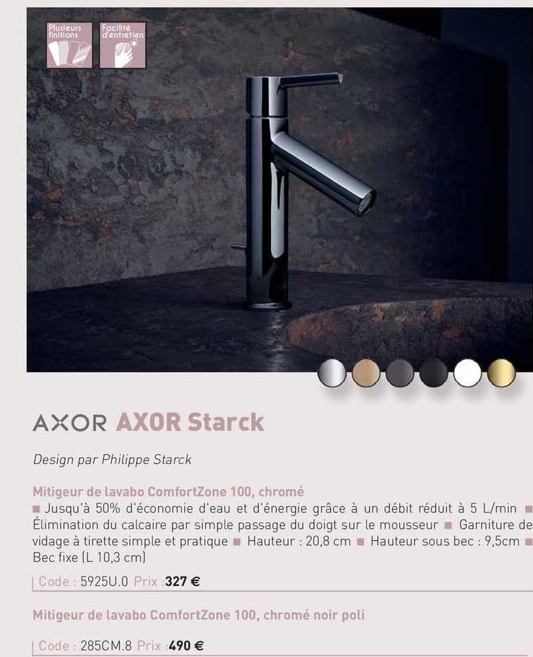 mitigeur de lavabo comfort zone 100, chromé axor starck axor