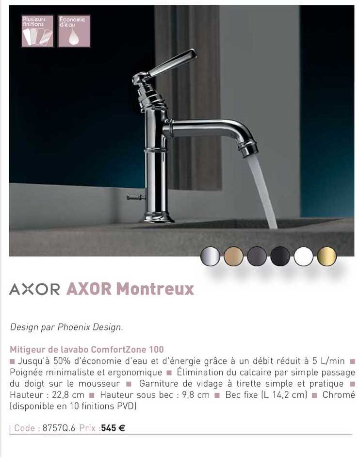 mitigeur de lavabo comfort zone 100 axor montreux axor