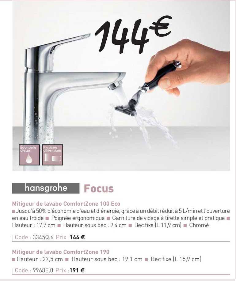 mitigeur de lavabo comfortzone 100 éco focus hansgrohe