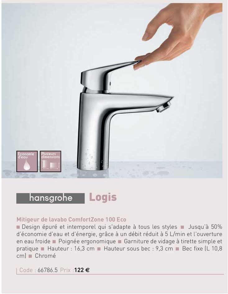 mitigeur de lavabo comfortzone 100 eco logis hansgrohe