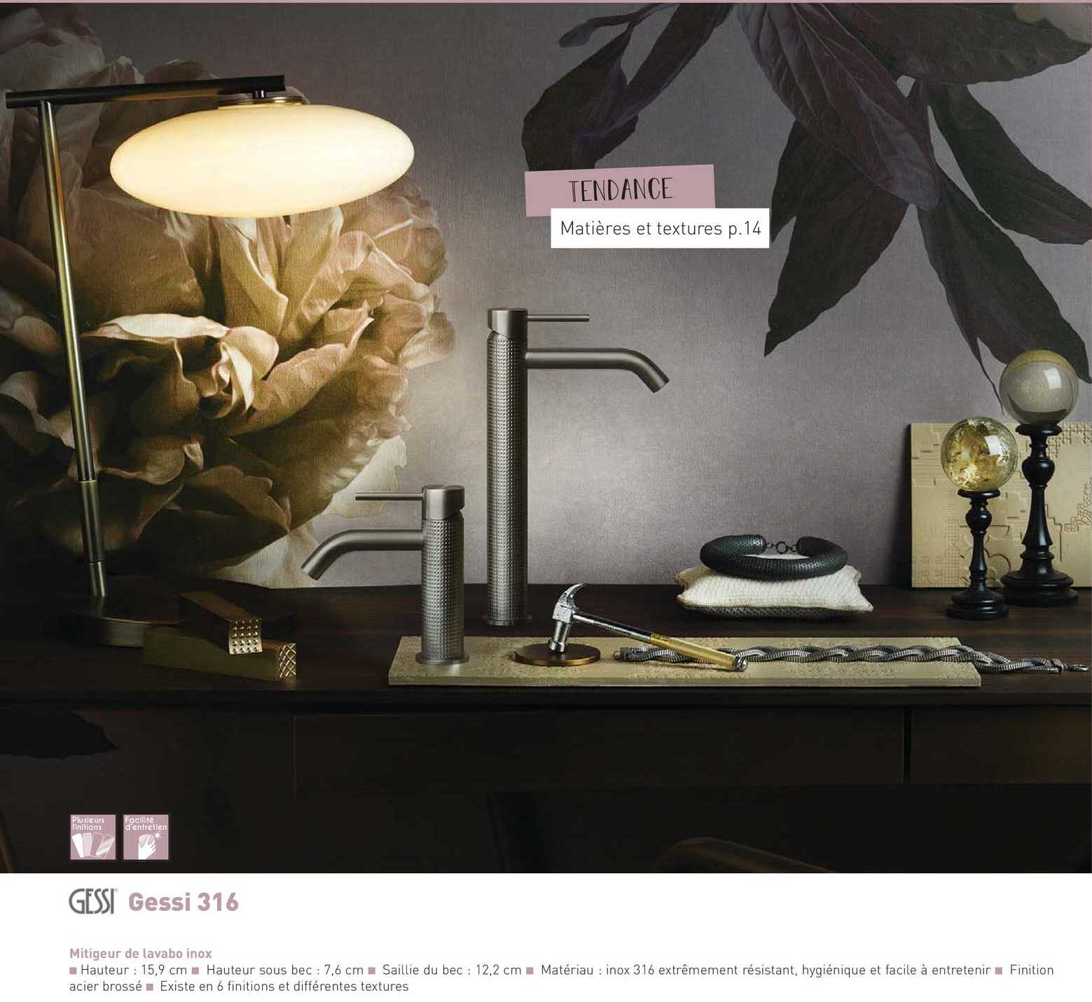 mitigeur de lavabo inox gessi 316 gessi