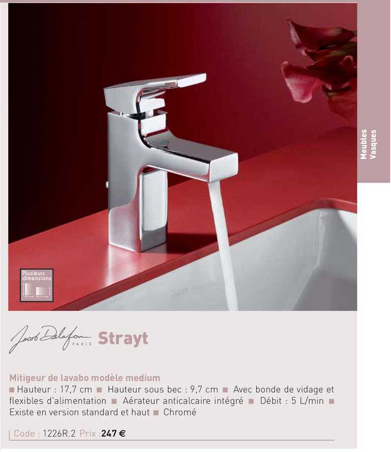 mitigeur de lavabo modèle medium strayt jacob delafon