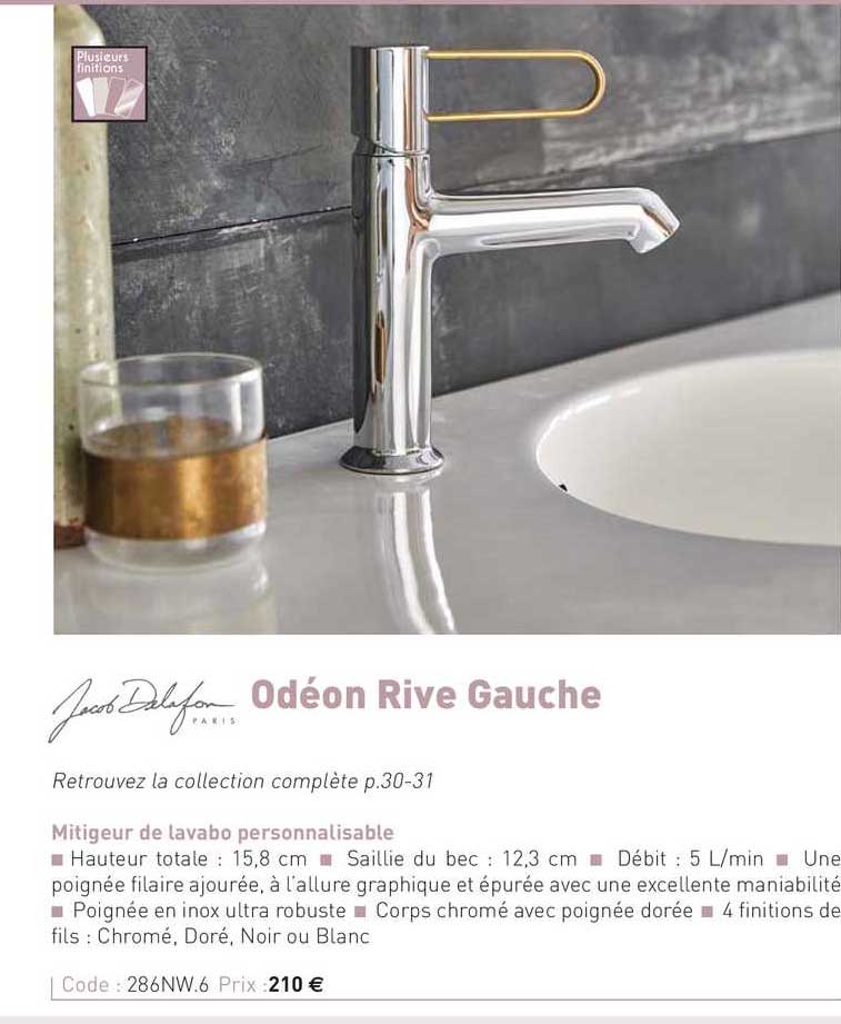 mitigeur de lavabo personnalisable odéon rive gauche jacob delafon