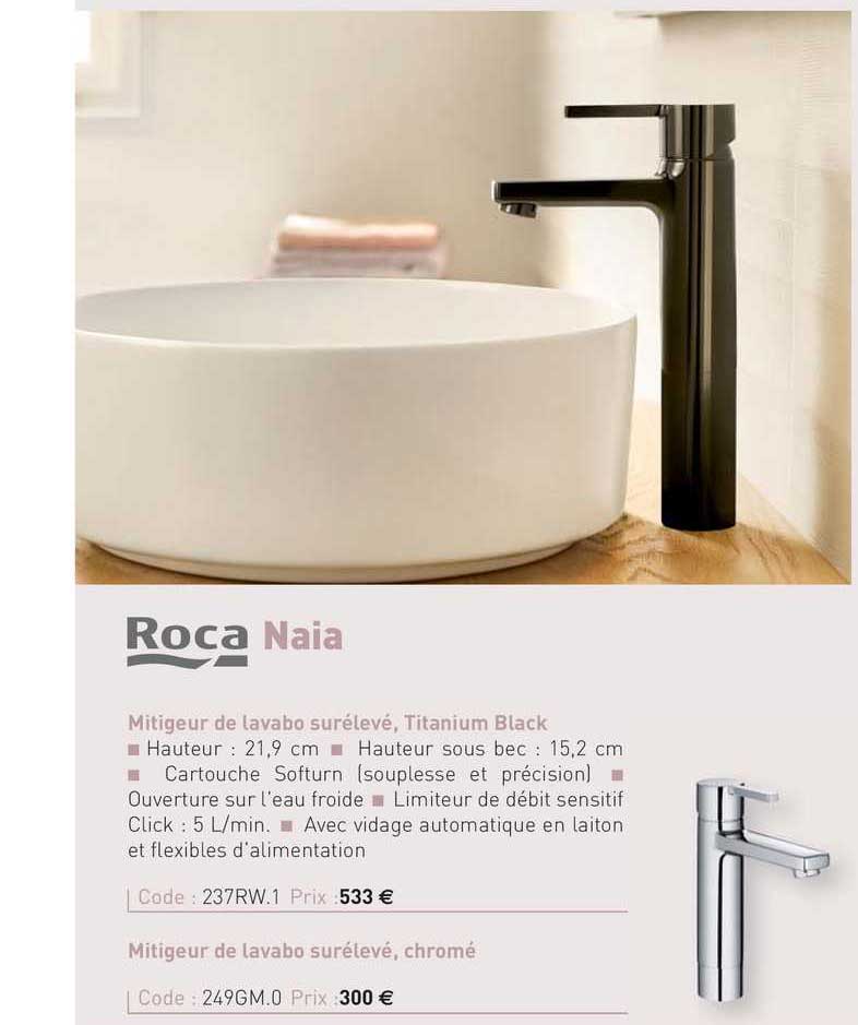 mitigeur de lavabo surélevé, titanium black naia roca