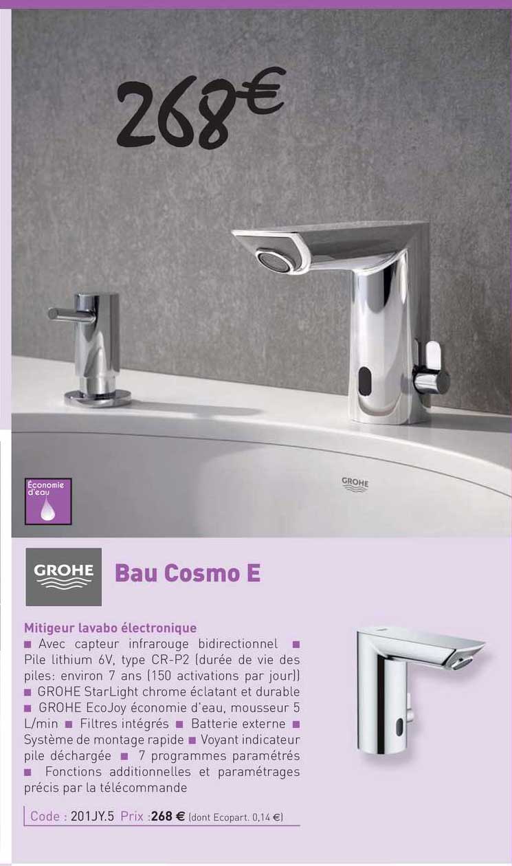 mitigeur lavabo électronique bau cosmo e grohe