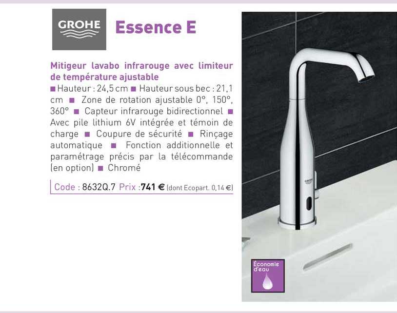 mitigeur lavabo infrarouge avec limiteur de température ajustable essence e grohe
