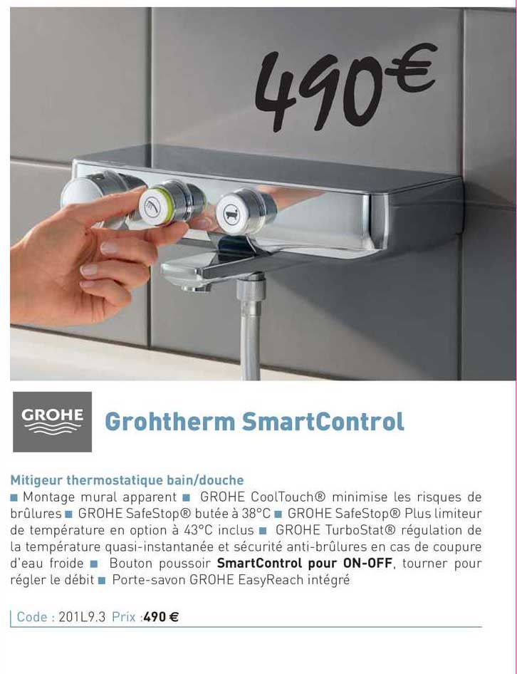 mitigeur thermostatique bain-douche grohtherm smartcontrol grohe