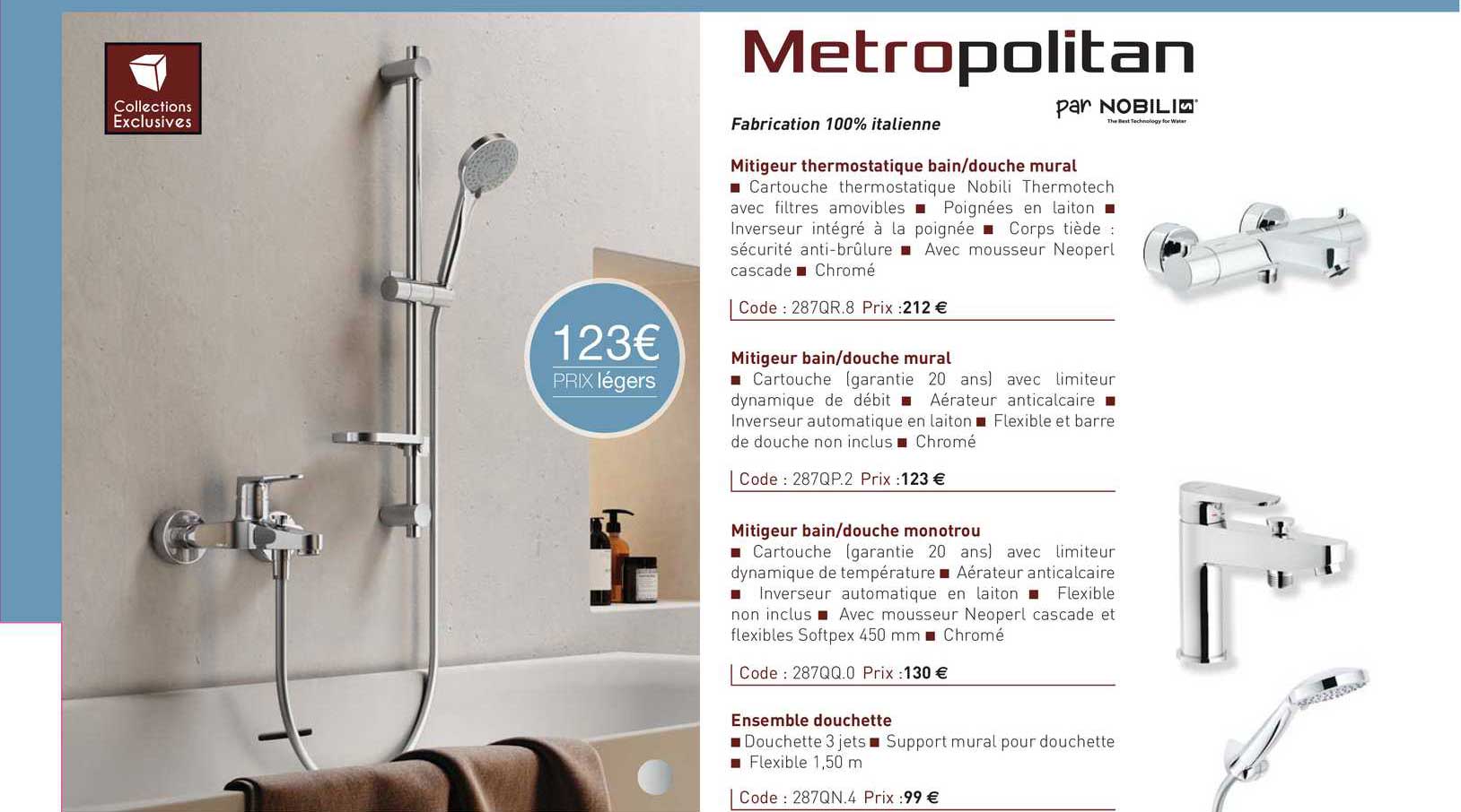 mitigeur thermostatique bain-douche mural, mitigeur bain-douche mural, mitigeur bain-douche monotrou, ensemble douchette