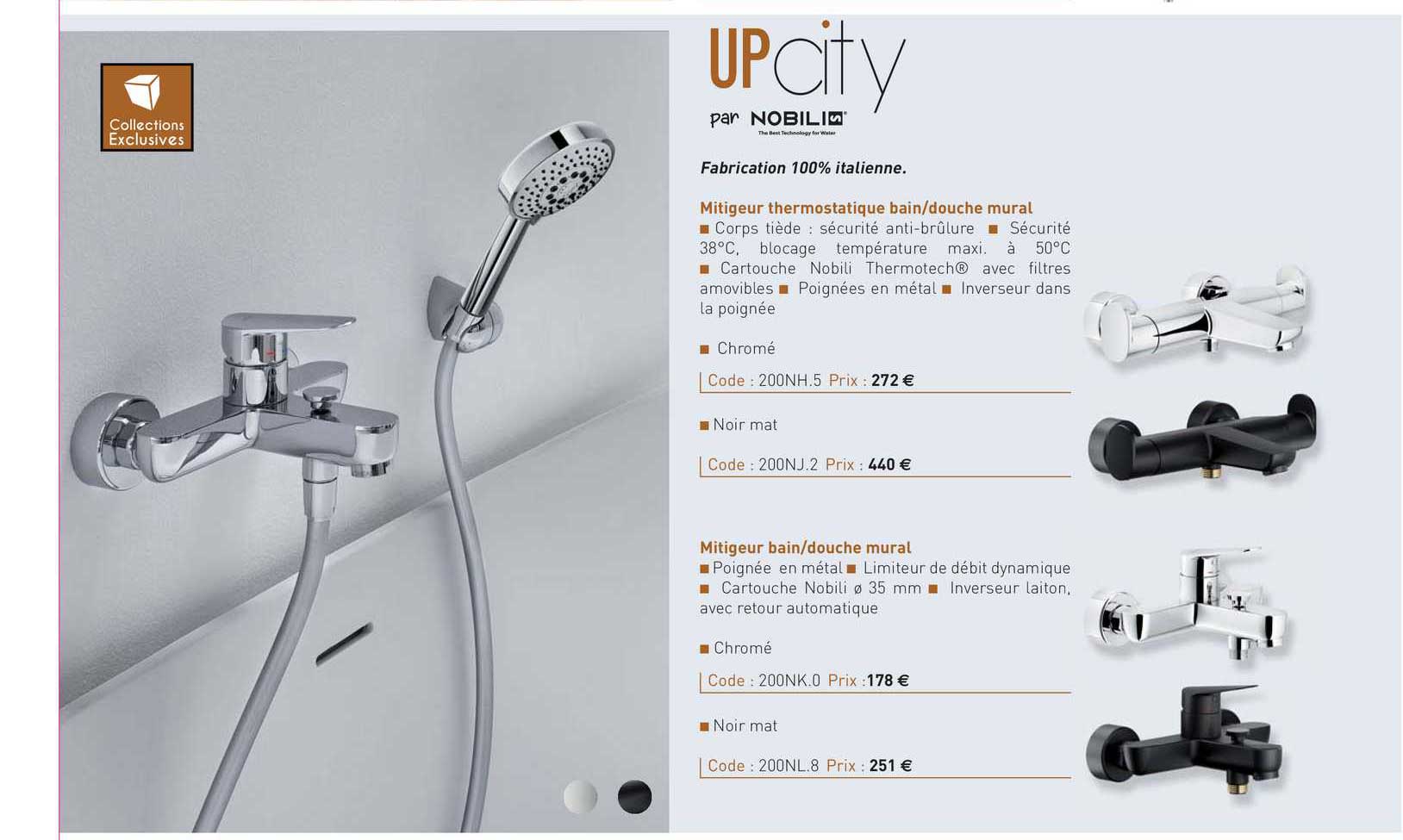 mitigeur thermostatique bain-douche mural, mitigeur bain-douche mural up city par nobilis