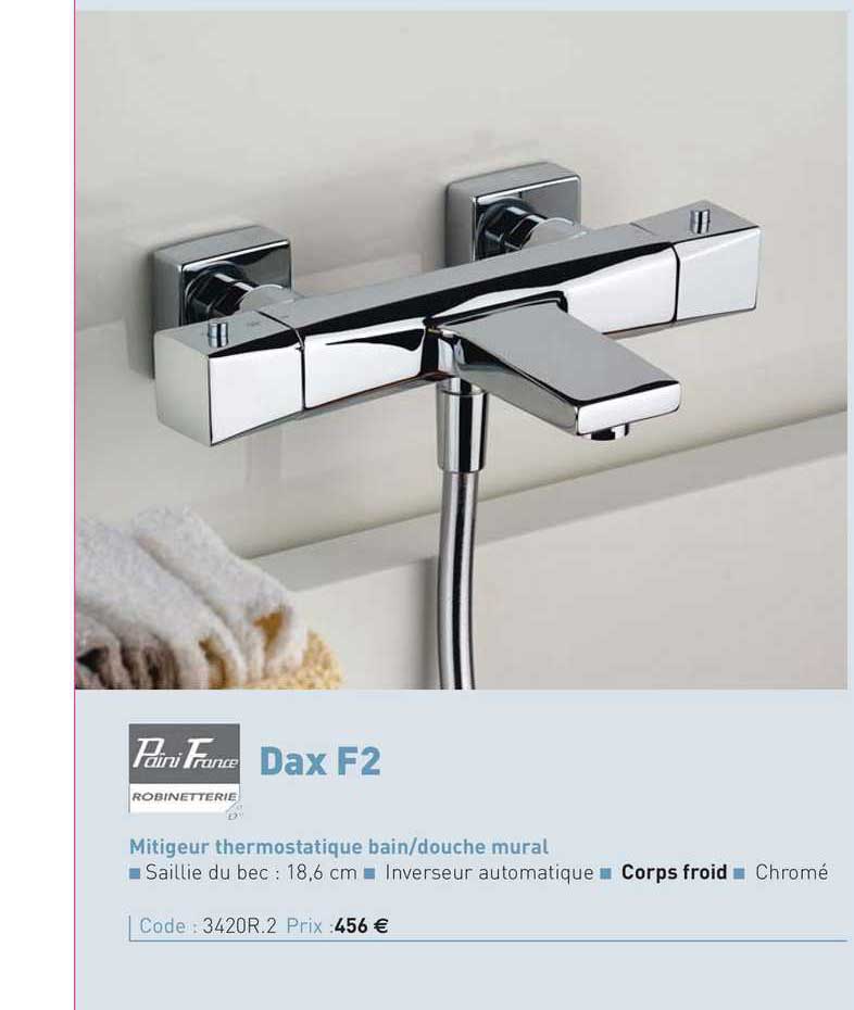 mitigeur thermostatique bain-douche mural dax f2 paini france