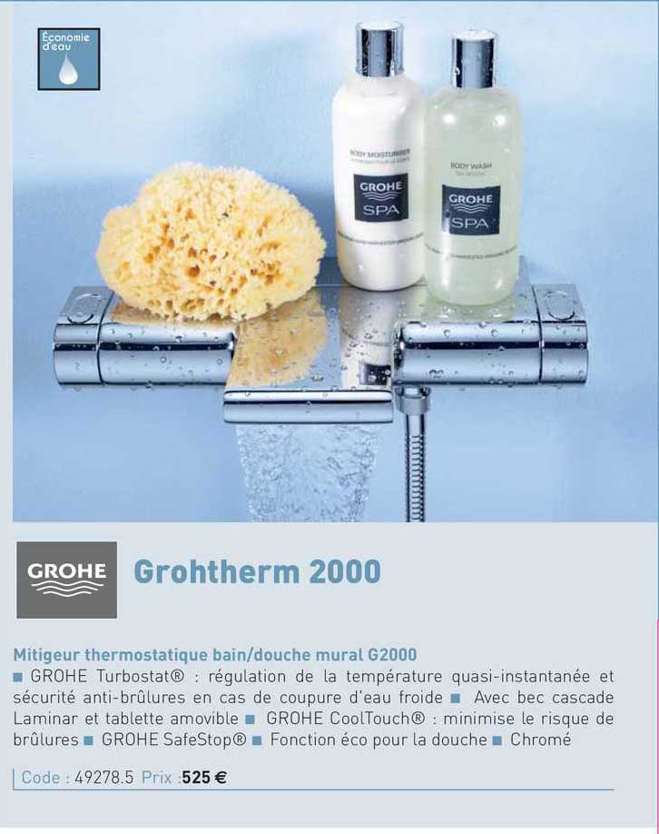 mitigeur thermostatique bain-douche mural g2000 grohtherm 2000