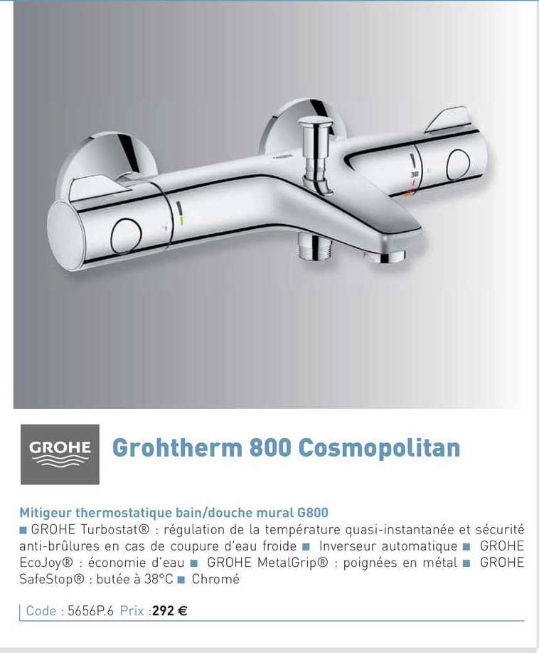 mitigeur thermostatique bain-douche mural g800 grohtherm 800 cosmobolitan