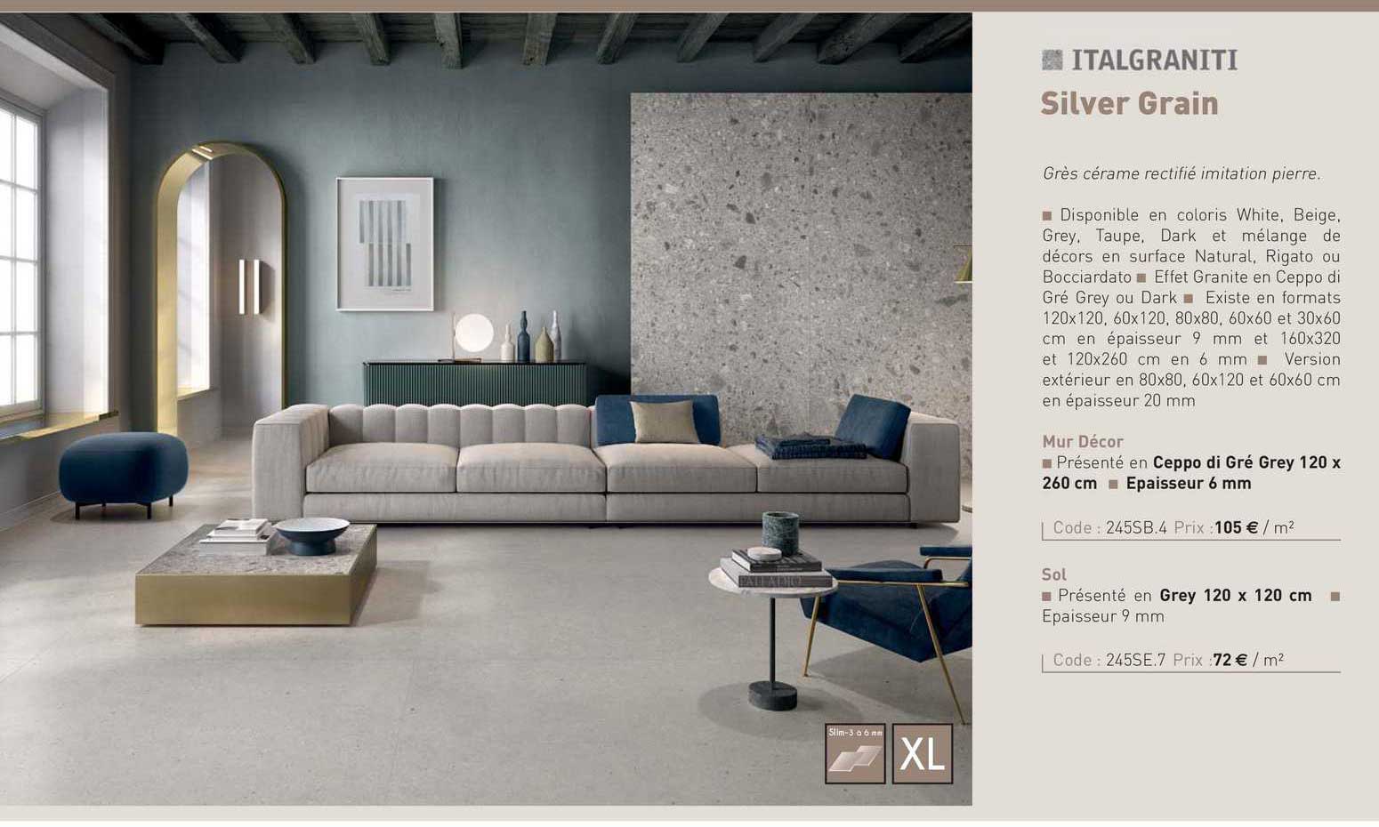 mur décor, sol silver grain italgraniti