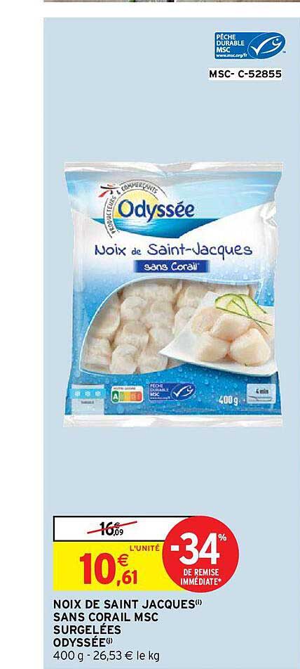 noix de saint jacques sans corail msc surgelées odyssée
