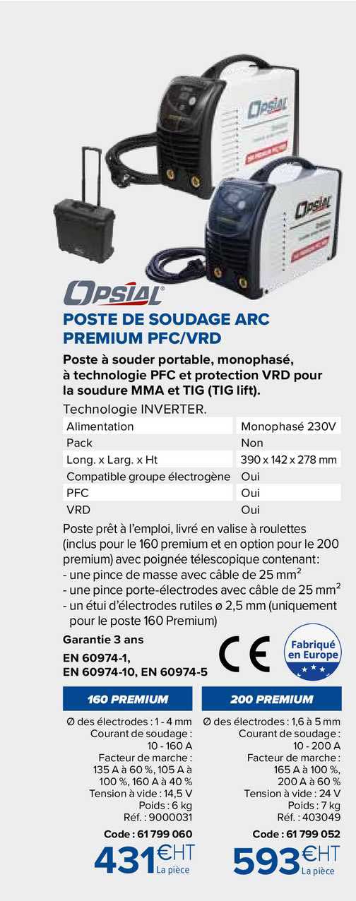 opsial poste de soudage arc premium PFC-VRD