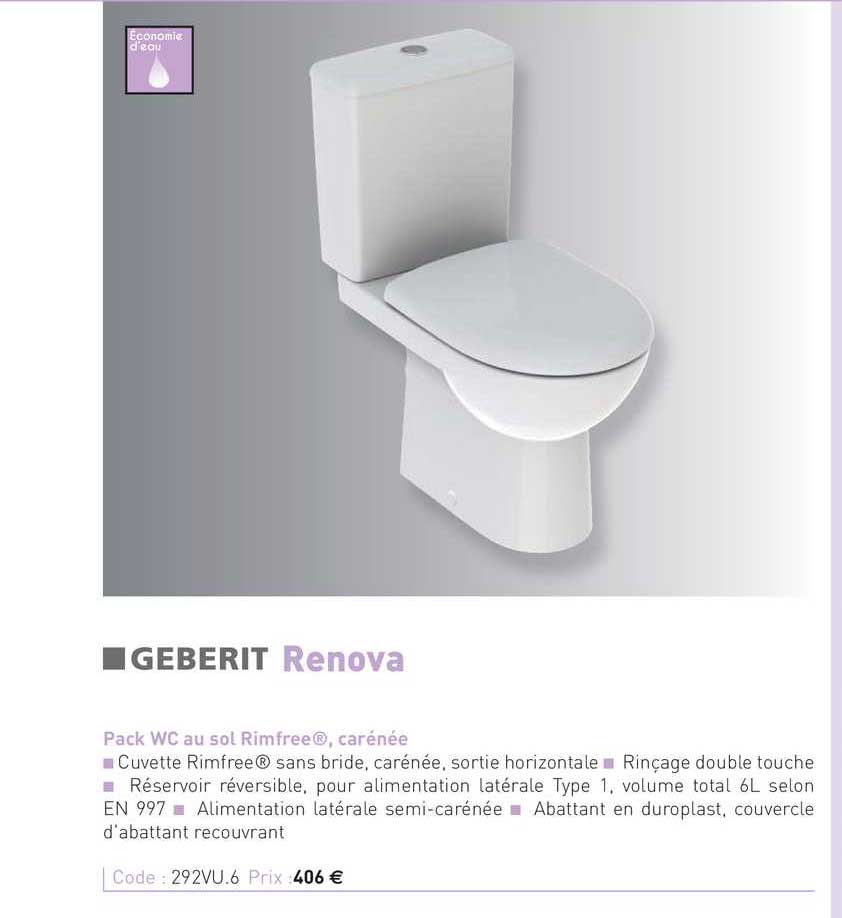 pack wc au sol rimfree, carénée renova geberit