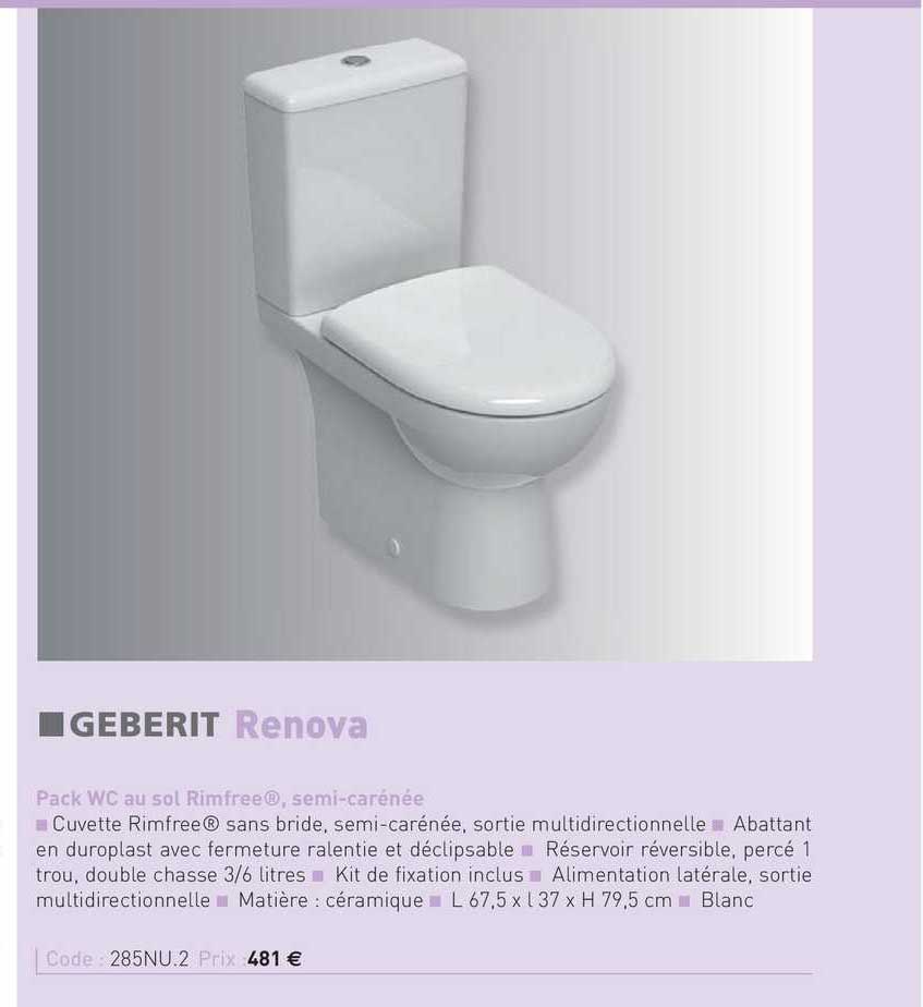 pack wc au sol rimfree, semi-carénée renova geberit