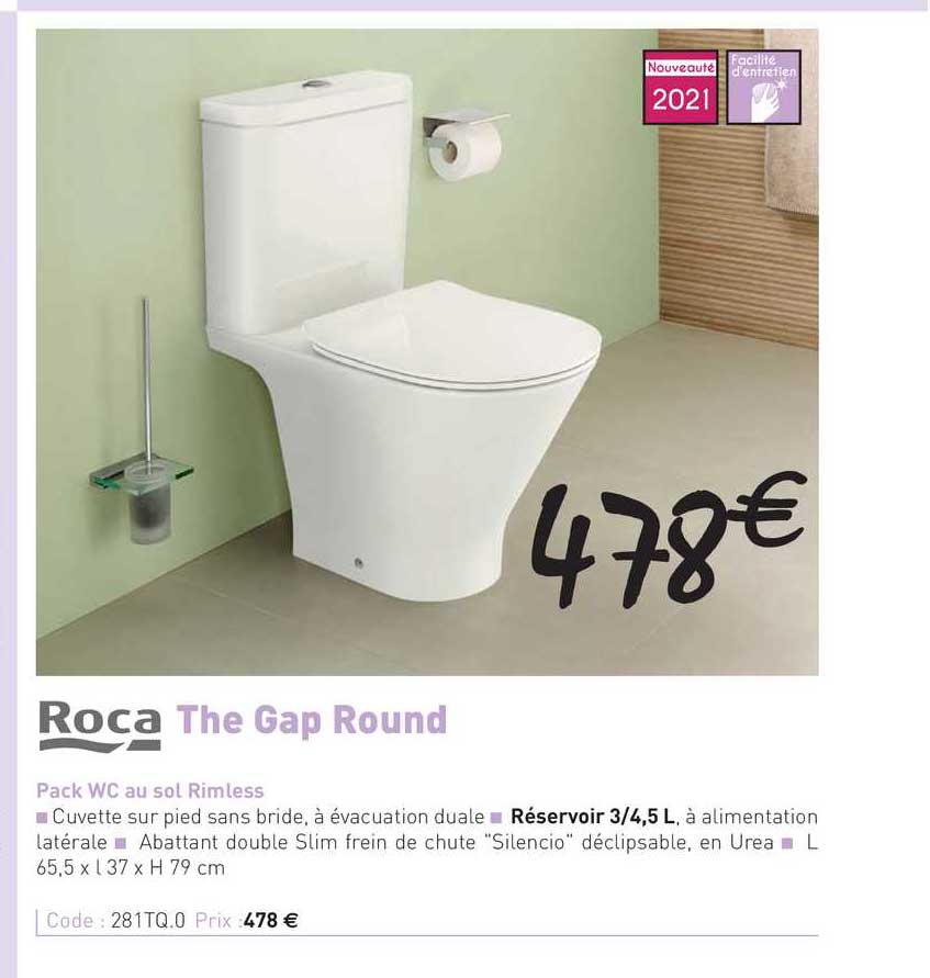 pack wc au sol rimless the gap round roca