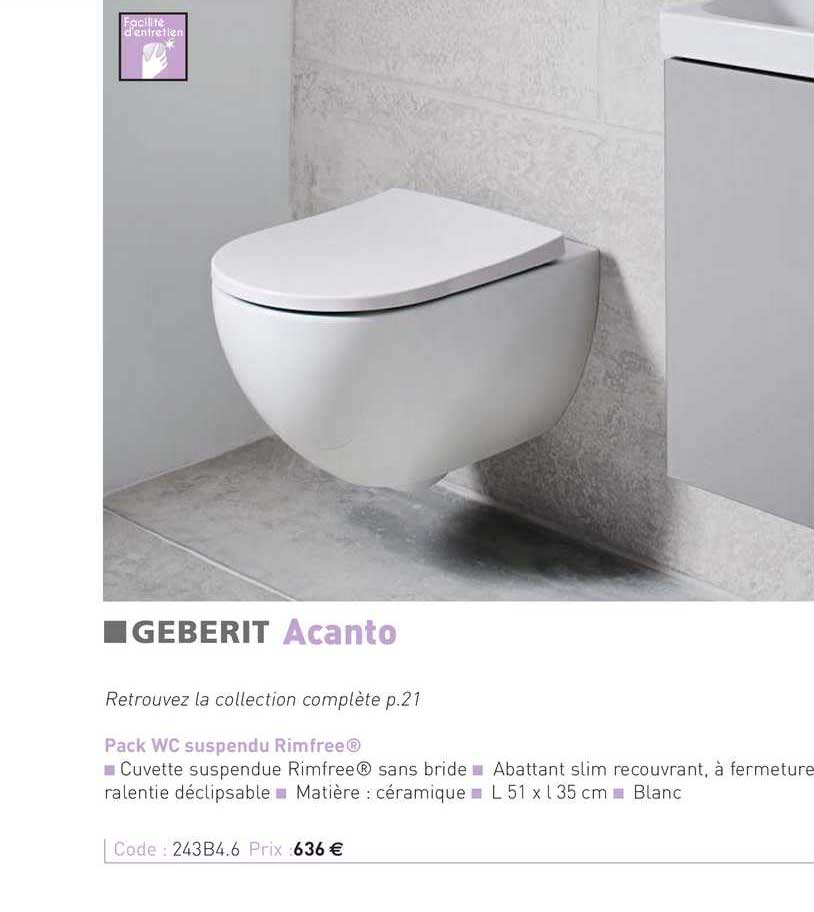 pack wc suspendu rimfree, acanto geberit