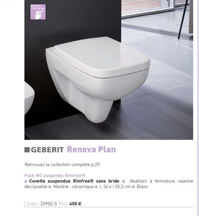 pack wc suspendu rimfree, renova plan geberit