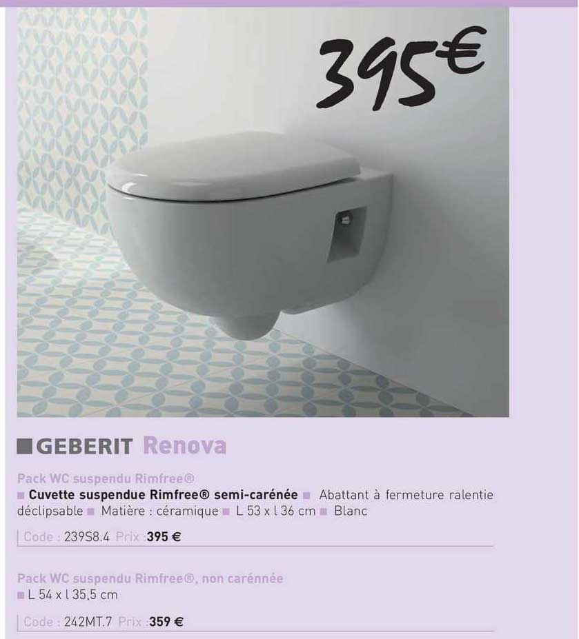 pack wc suspendu rimfree renova geberit