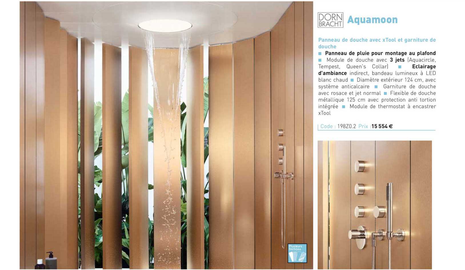 panneau de douche avec stool et garniture de douche aquamoon dornbracht