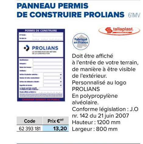 panneau permis de construire prolians