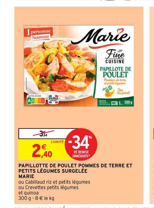 Papillotte De Poulet Pommes De Terre Set Petits Légumes Surgelée Marie