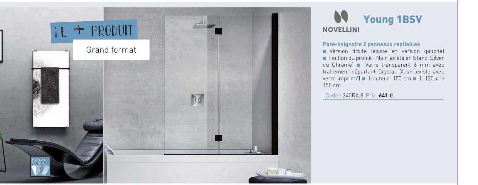 Pare-baignoire 2 Panneaux Repliables Young 1 Bsv Novellini