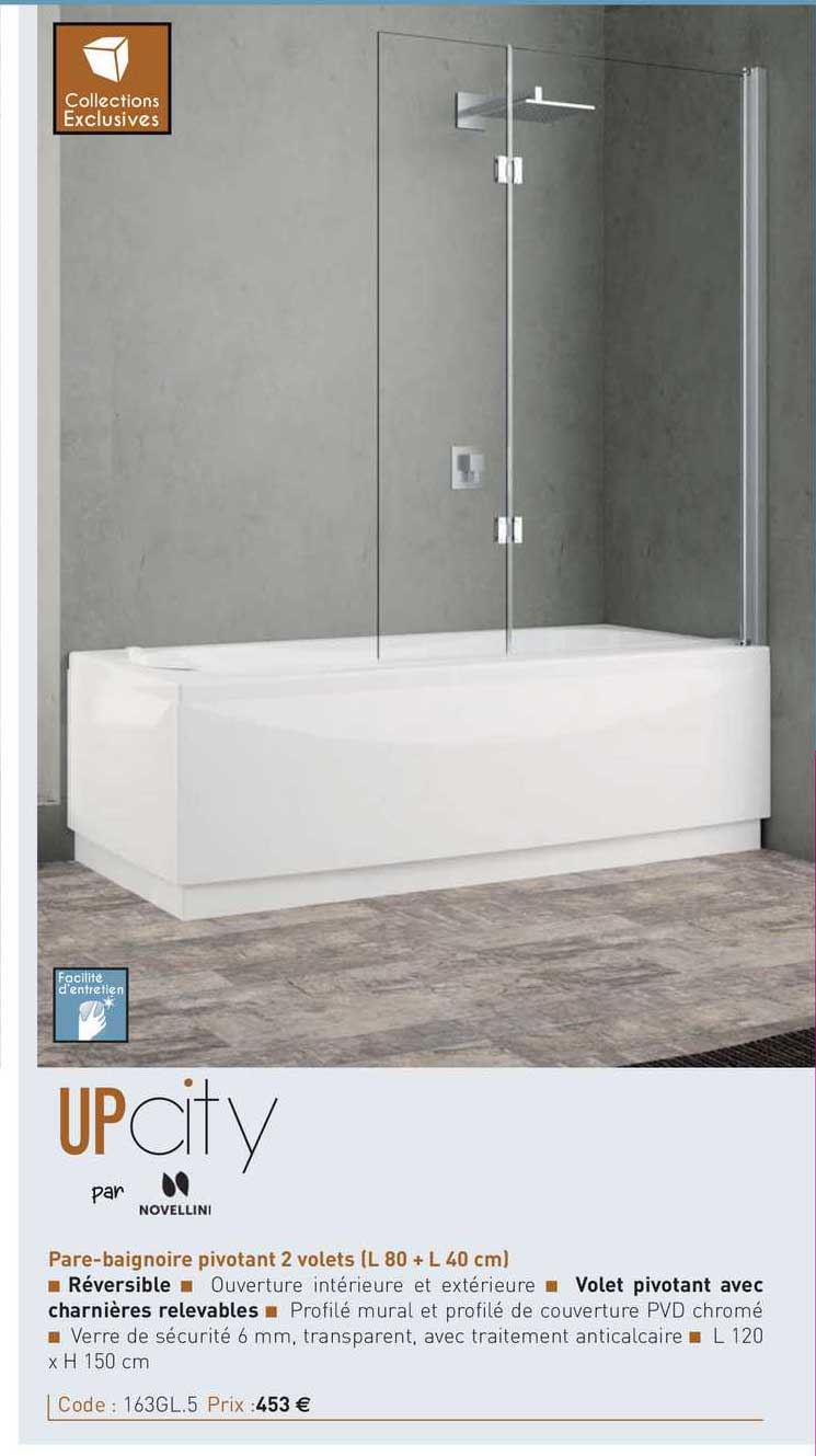 pare-baignoire pivotant 2 volets up city par novellini