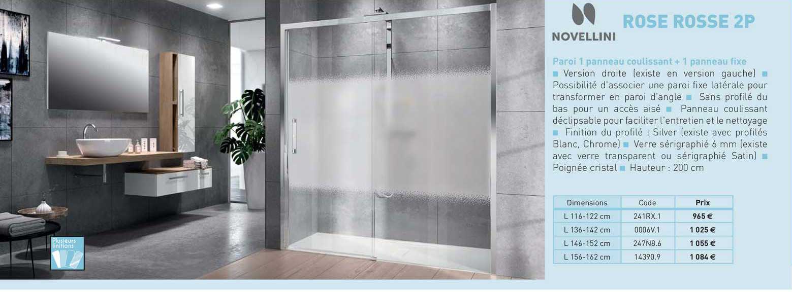 paroi 1 panneau coulissant + 1 panneau fixe rose rosse 2p novellini
