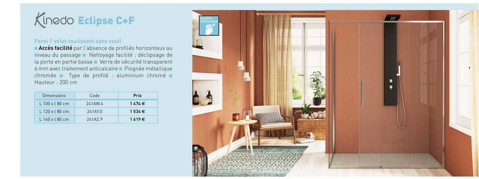 paroi 1 volet coulissant sans seuil eclipse c+f kinedo