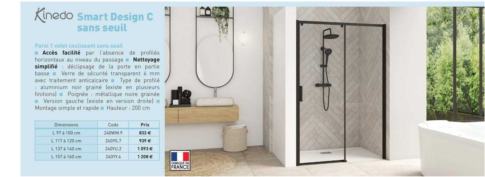 paroi 1 volet coulissant sans seuil smart design c sans seuil kinedo