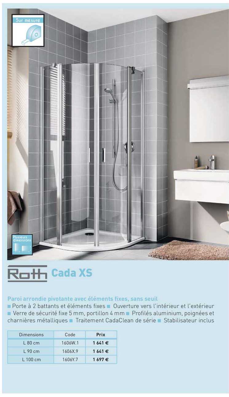 paroi arrondis pivotants ave éléments fixes, sans seuil cada xs