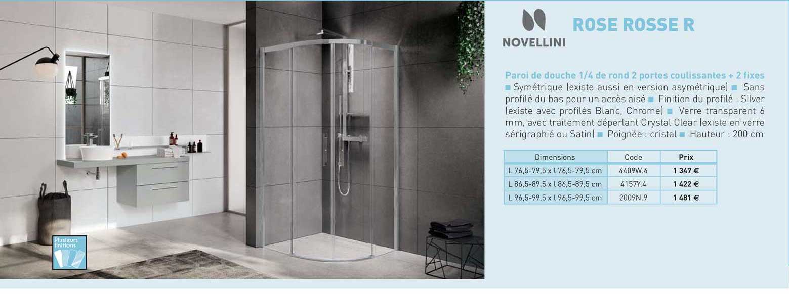 paroi de douche 1-4 de rond 2 portes coulissantes + 2 fixes rose rosse r novellini