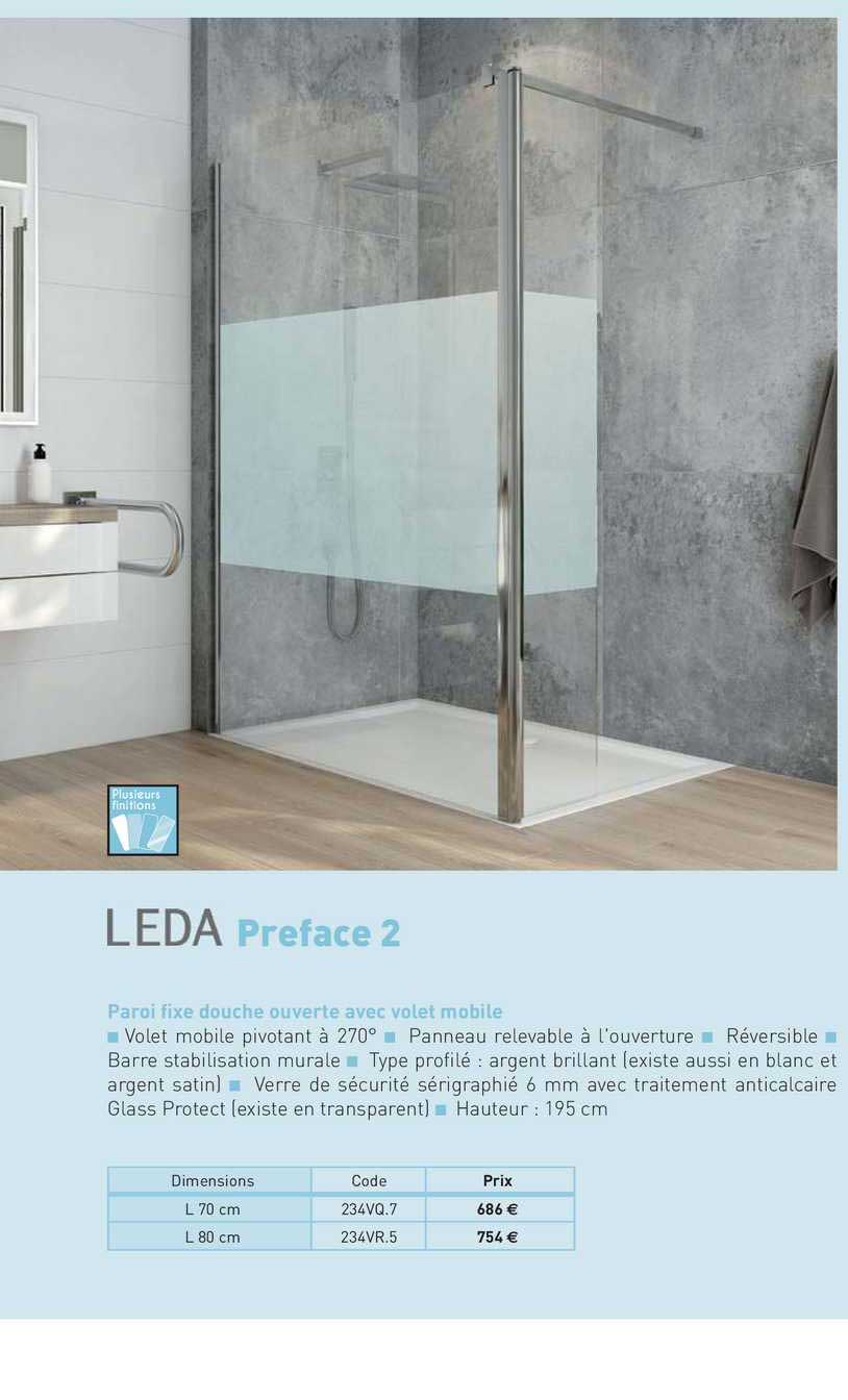 paroi fixe douche ouverte avec volet mobile preface 2 meda