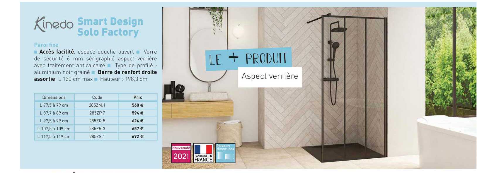 paroi fixe smart design solo factory kinedo