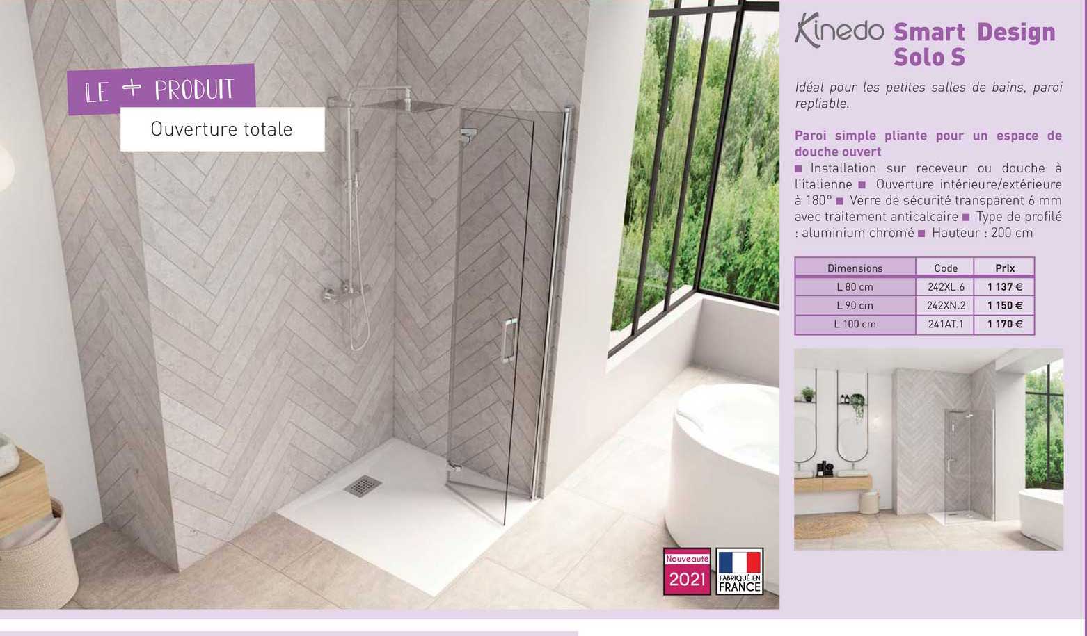 paroi simple pliante pour un espace de douche ouvert smart design solo s kinedo