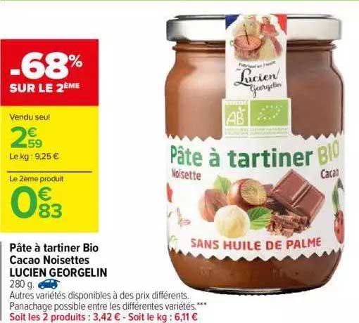 pâte à tartiner bio cacao noisettes lucien georgelin