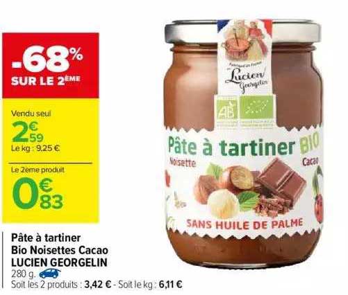 pâte à tartiner bio noisettes cacao lucien georgelin