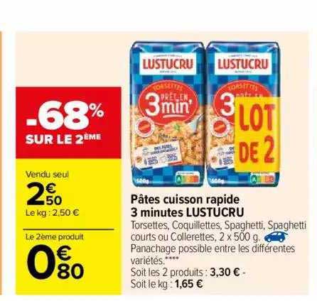 pâtes cuisson rapide 3 minutes Lustucru