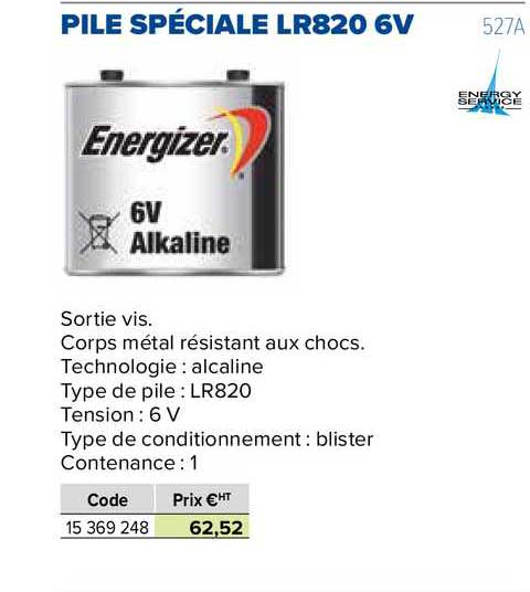 Pile Spéciale Lr820 6v